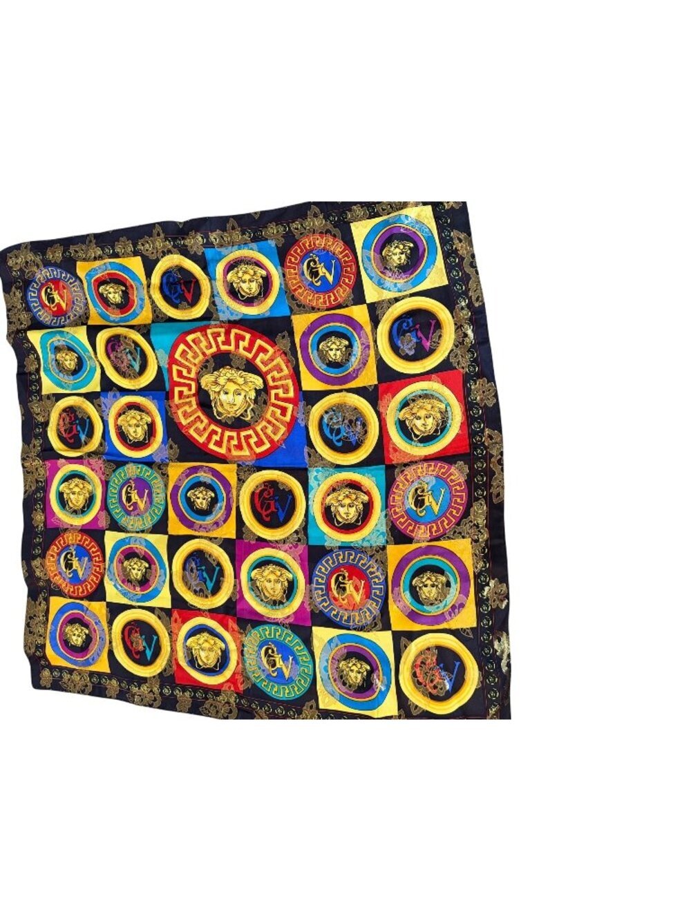 Multicolored Versace Inspired Woven Metallic 34 inch Square Scarf Polyester